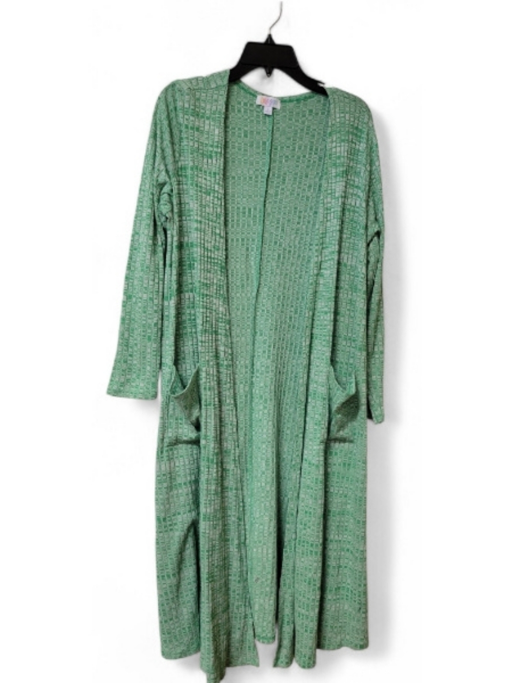 LuLaRoe Sarah Duster Open Cardigan Sweater Kimono Size L Large Green White